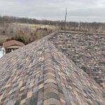picture of multi-colored shingled roof from top down